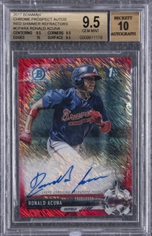 2017 Bowman Chrome Prospect Autos (Red Shimmer Refractors) #CPARA Ronald Acuna, Jr. Signed Rookie Card (#1/5) – BGS GEM MINT 9.5/BGS 10